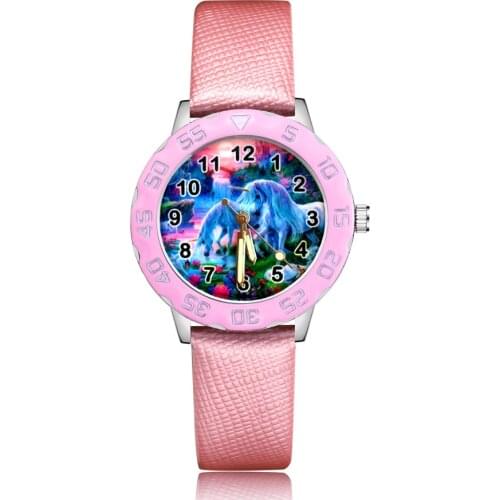 Fashion Cute Pretty Unicorn Horse Style Childrens Watches Kids Student Girls Boys Quartz Leather Wrist Watch Clcok JM168