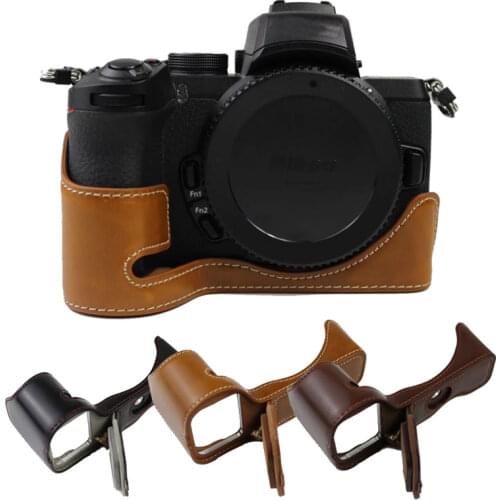 PU Leather Half Body Bottom Case Camera Bag For Nikon Z50 Z-50 Protective Shell Pouch With Battery Opening