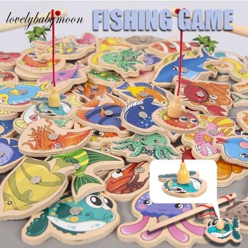 Wooden Magnetic Ocean Fishing Toy Set 3D Fish Baby Educational Toys Childrens Preschool Good Gifts For Kids Parent-child Game