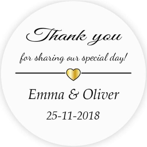 DouxArt 100PCS 4CM Customized Wedding Favour Stickers, Heart Thank You for Sharing Party Communion Labels Gifts Package Seals