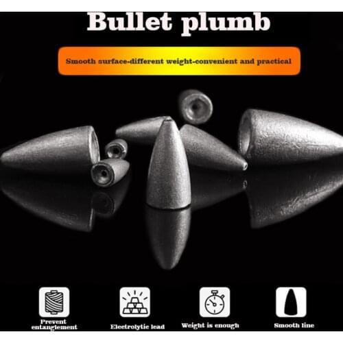 10pc Lead Sinker Bullet Shaped Weights For Fishing Accessories Tackle Polishing High Abrasion Resistance Primary Color 3.5g-14g