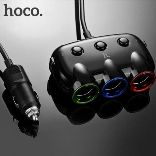 HOCO Three in One Car Charger Double USB Port Dual for iPhone iPad Samsung Xiaomi Phone Tee Adapter 2 USB 3.1A Car-charger