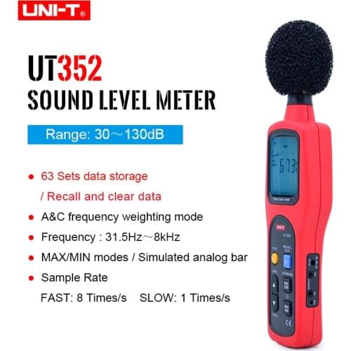 UNI-T UT352 Digital Sound Level Meter 30-130dBA Decibel Meter Professional Audio Noise Measure Device with Data Loggingg