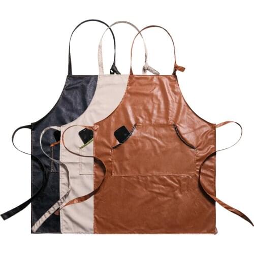 PU Canvas Pocket Waterproof Oil-Proof Coffee Pinafore Baking Cooking Accessories Cleaning Women Apron Kitchen Accessories 46450