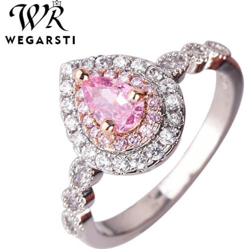 WEGARSTI Classic Luxury Real Solid 925 Sterling Silver Ring Water Drop Zircon Wedding Jewelry Rings Engagement For Women