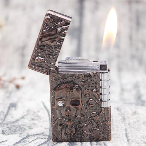 Torch Skull Flint Compact Lighter Free Fire Ping Bright Sound Turbo Grinding Wheel Lighter Butane Metal Gas Cigarette Lighter