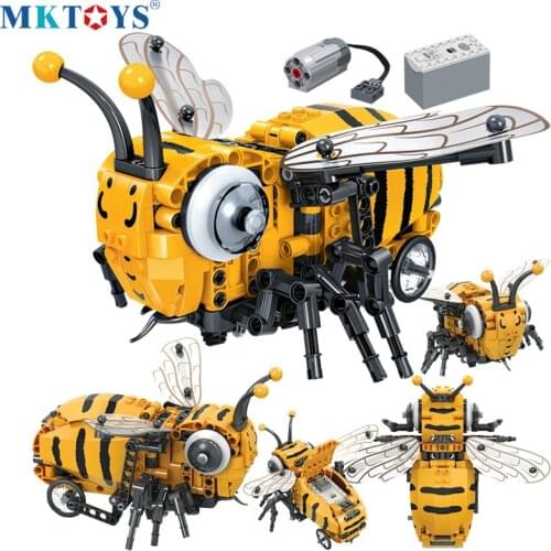 MKTOYS Technic MOC Blocks Bee Creator Simulated Insect Fly Electric Bricks Building Blocks Kit Kids Gift STEM Toys for Children