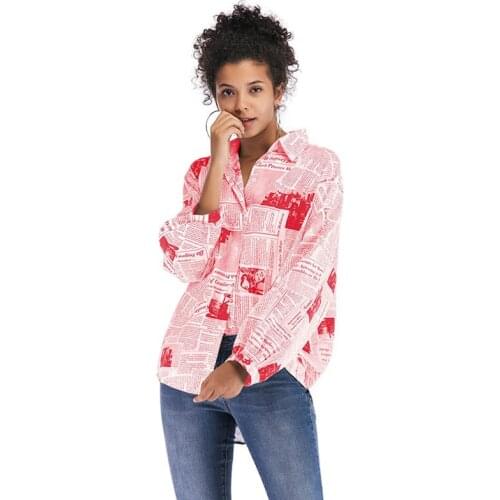 Fashionable Letter Print Newspaper Shirt Long Sleeve Trend Shirts Street Hipster Single Breasted Top Autumn Popular Tops 2021