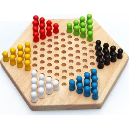 Table Game Wooden Hexagon Checkers Parent-child Party Interactive Game Toy Children Puzzle Classic Chinese Checkers Set Toy Gift