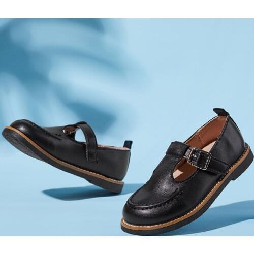 DOBATU New Original Childrens Leather Casual Shoes Fashion Kids Princess Shoes for Girls Black Plat High Quality Students Shoes