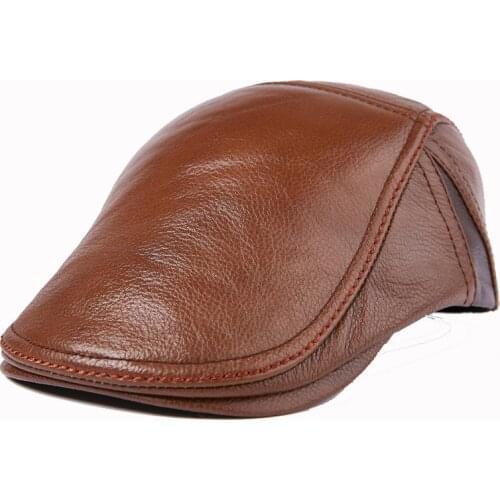 2019 New Design Mens 100% Genuine cowhide Leather Cap /Newsboy /Beret /Cabbie Hat/ Golf Hat 421-1