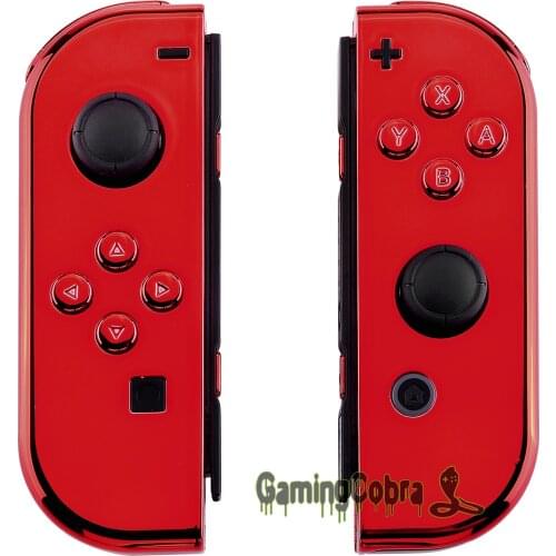 Custom Chrome Red Controller Housing Shell Cover with Full Set Buttons for Nintendo Switch Joy-Con