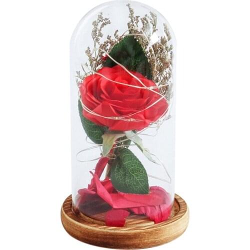 Birthday Gift Beauty and the Beast Red Rose w/ Fallen Petals in a Glass Dome on a Wooden Base for Christmas Valentines Gifts