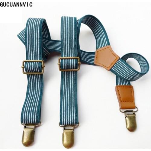 New Retro green Striped suspenders men braces 3 clip leisure pants suspenders for Mens and Womens vintage tirantes hombre