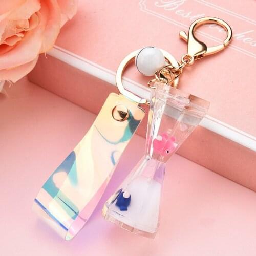 Powder Moving Quicksand Key Chains Laser Acrylic Magic Love Glitter Key Ring Car Keychain Pendant Creative Birthday Gift EH395