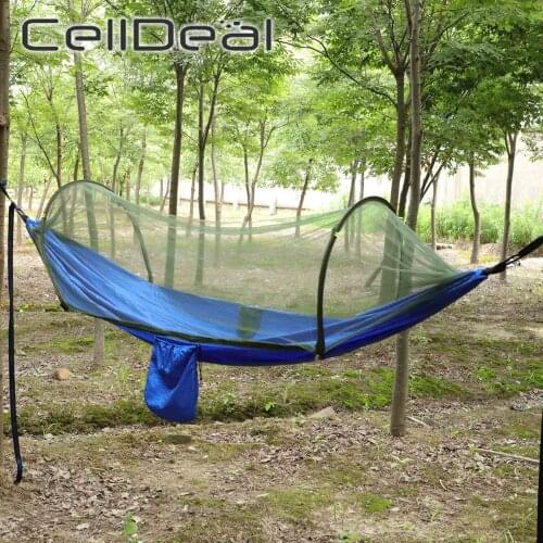 Outdoor Camping Hammock with Mosquito Net 1-2 Person Portable Hanging Bed Strength Parachute Hammocks Swing Sleeping Camping