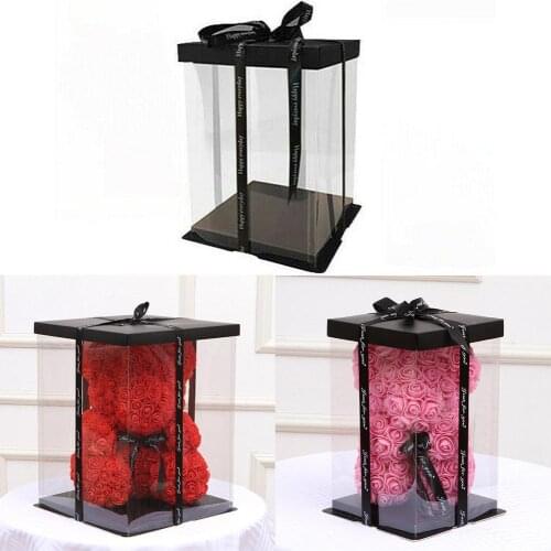 Transparent Empty Gift Box For Women Valentines Wedding Christmas Bear Rose Artificial Flower Teddy Box Gift 17x17x29CM W9K9