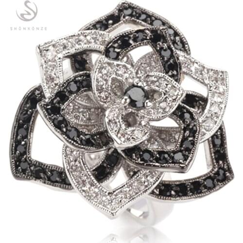 SHUNXUNZE big Engagement Wedding Rings Jewelry for men and women dropshipping Black and White Cubic Zirconia Rhodium Plated R920