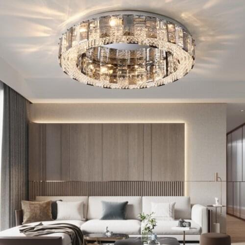 Modern ceiling lights for bedroom smoke gray crystal indoor lighting bedroom E14 round ceiling lamp light Fixtures