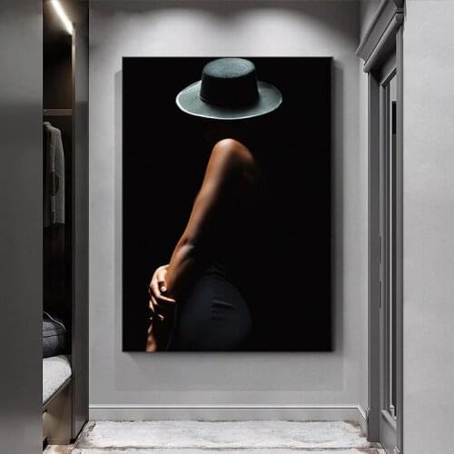 Modern Sexy Woman Art Body Black Background Canvas Painting Print and Poster Wall Art Pictures for Living Room Home Decor