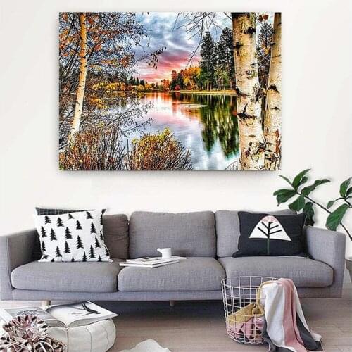 Handwork Diamond Mosaic 5D Diamond Painting Full Square picture of Rhinestones Diamond Embroidery Scenic birch tree Decor TY237