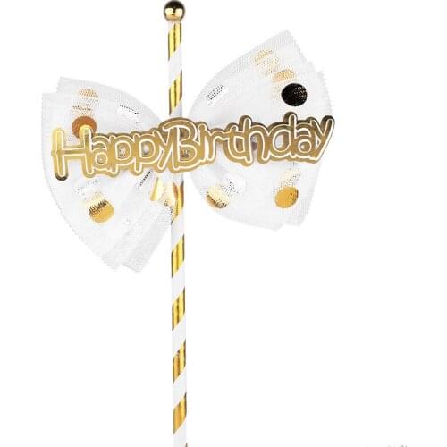 Bow Happy Birthday Anniversary Party Baking Insert Card Decor Cake Decorations Sequin Girls Cake Topper Decoration