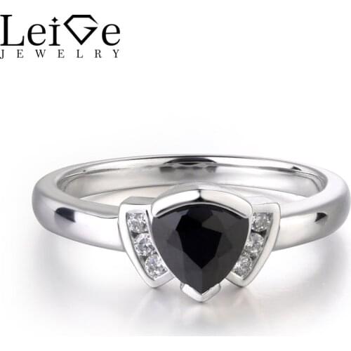 LeiGe Jewelry Black Color Gemstone Natural Black Spinel Ring Anniversary Gifts Fine Jewelry For Her Bezel Setting Trillion Cut