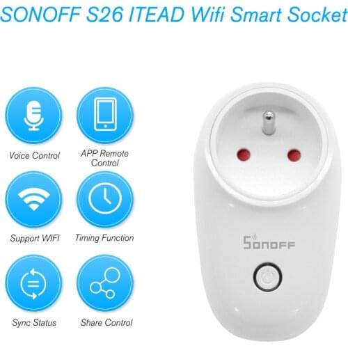 SONOFF S26 ITEAD Wifi Smart Socket Wireless Remote Control Charging Adapter Smart Home Power Sockets EU Type E/F Optional