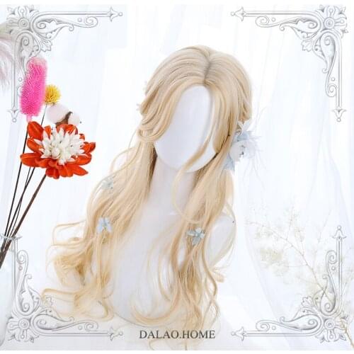High Quality Long Curly Hair Lolita Lemon Sand Middle Parting Hair Style Masquerade Party Wig