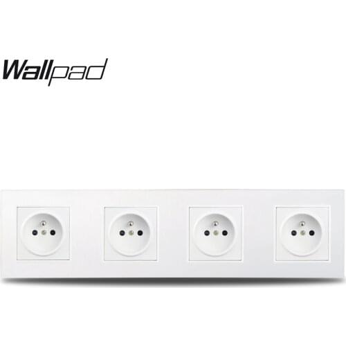 Wallpad S6 White 4 Frame Quadruple French Power Wall Socket Electrical Outlet Plug Brushed PC Plastic 4 Way Panel