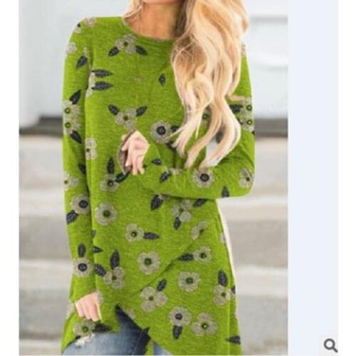 Elegant Floral Print Women T Shirts Full Sleeve Asymmetrical Autumn T-shirt Plus Size Casual Woman Tops 2021 New Fashion 5XL