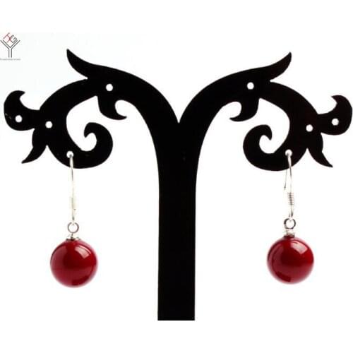 Women Jewelry Earring 10mm Bright red round ball Shell Pearl Dangle hook Earring natural sea shell pearl