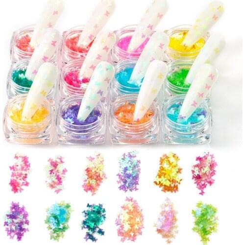 CHNRMJL 12Colors/set Butterfly Nail Art Glitter Sequins Mermaid Gradient Holo Flakes Tips UV Gel Polish Nails Powder Decoration