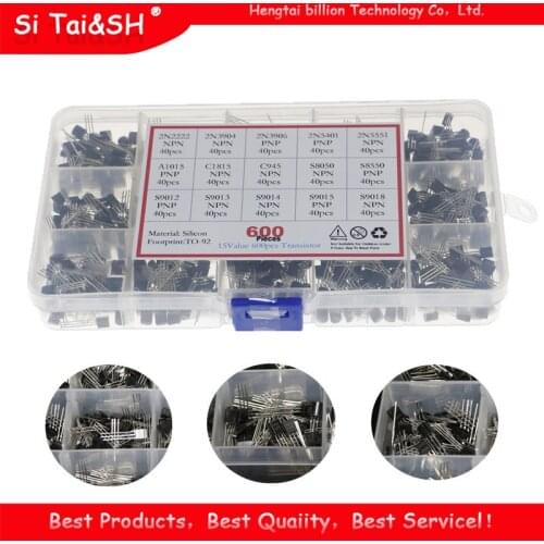 15value 600pcs Transistor TO-92 Box Kit 2N2222 2N3904 2N3906 2N5401 3N5551 A1015 C1815 C945 S8050 S8550 S9012 S9013 S9014 S901
