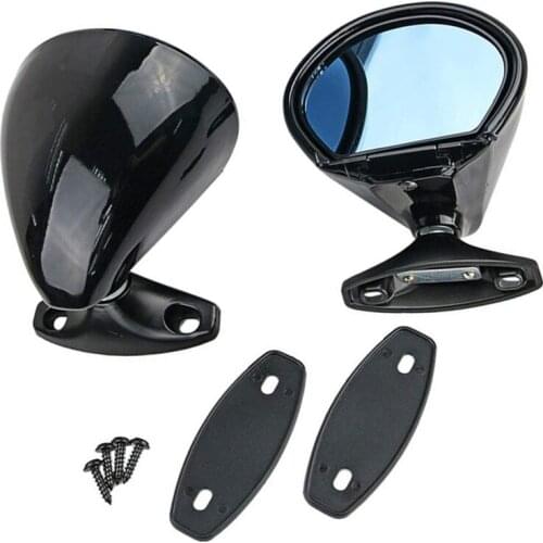 2pcs Universal Classic Door Wing Side View Car Mirrors ABS Plane Mirror Blue Anti-glare Vintage Black