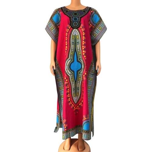 2020 African Dashiki Print 100% Cotton Appliques Embroidered Elegant Maxi Dress African Dresses For Women robe africaine