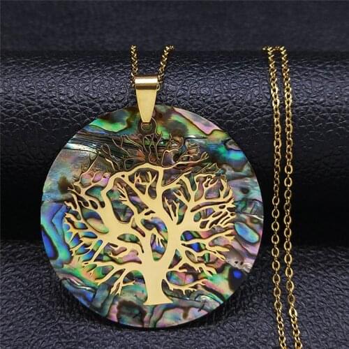 2021 Abalone Stainless Steel Tree of Life Choker Necklace for Women Gold Color Necklace Chain Jewelry collar choker NXS04