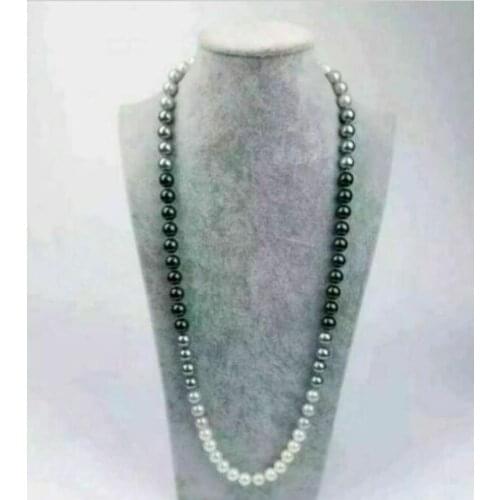 24 inch 9-10mm natural south seas black white gray pearl necklace 14k Gold