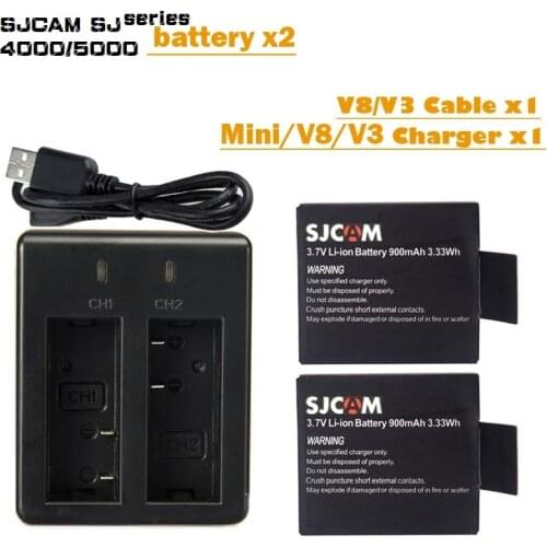 2x SJCAM SJ4000 SJ5000 battery+USB Dual charger for DVR SJ4000 SJ5000X SJ8000 SJ7000 M10 Explorer Eken H9 H8 4k Action camera