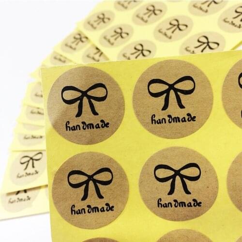 600pcs NEW Vintage Round Handmade With Bow Design Kraft Paper Seal Sticker/ DIY Multifunction Baking Packaging Label