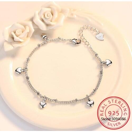 925 Sterling Silver Bracelets For Women Lucky Love Heart Chain Bracelet Pulseiras de Prata Gift Wedding Jewelry S-B164