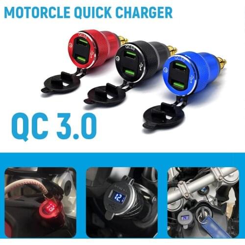 Aluminum Alloy Metal Shell Motorcycle Dual USB Charger 12-24v 4.2A Voltmeter for BMW Motorcycle Hella Din Socket Red Blue Green