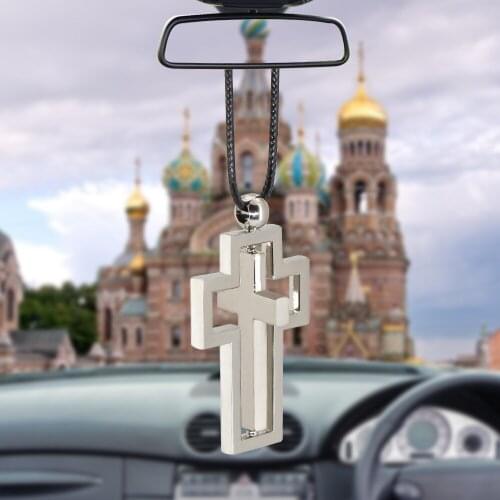 KOSOO Car Pendant Double rotating Jesus Cross Rearview Mirror Decoration Hanging Ornaments Automobiles Interior Cars Accessories