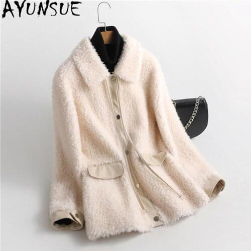 AYUNSUE Casual Real Sheep Shearling Coat Female Winter 2021 Short Korean Wool Jackets Womens Fur Coats Casaco Feminino Gxy444