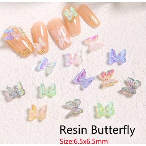 30/100Pcs Resin Butterfly 6.5x6.5mm Glitter AB Nail Art Decorations Charm DIY Manicure Nails Art Design Accessories