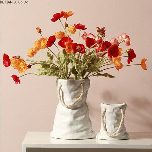 European White Handbag Ceramic Vase Creative Hemp Rope Flower Arrangement Hydroponic Room Countertop Flower Vase Home Decoration