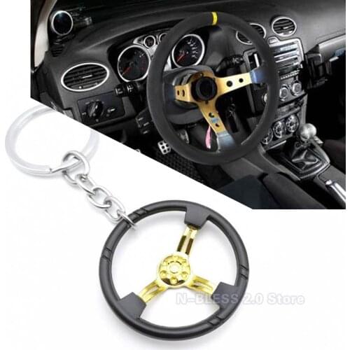 4cm Colorful Car Racing Steering Wheel Auto Parts Keychain Hub Key Ring Car Styling Steering wheel Car Pendant Key Chain For Men