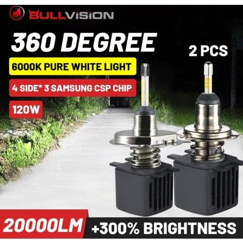 Bullvision 360 H1 H7 Led Light For Car 20000LM H11 H4 Fog Lamp 12v 9005 9006 Ice Bulb With Samsung Csp HB3 HB4 Turbo H8 Autolamp