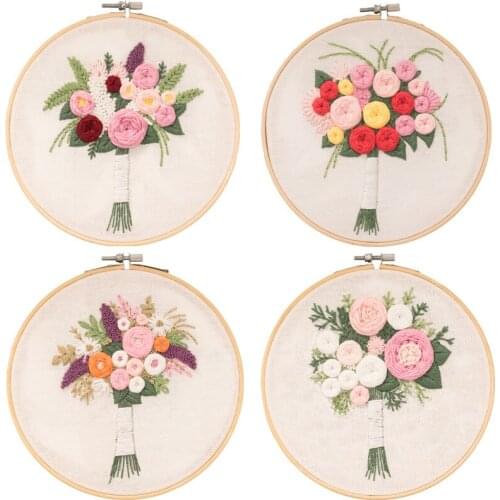 DIY Embroidery Kits Stamped Flowers Embroidery Pattern Handcraft with Embroidery Hoops Set for Beginners