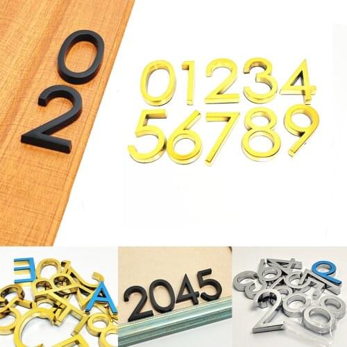 House Number Glossy Black 6cm 3D Digits 0-9 Number Sticker Plate Hotel Door Number Plaque Signs English Alphabet Letters
